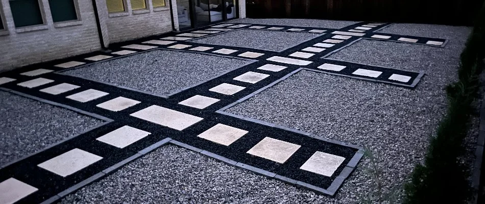 Dark stone walkway in Flower Mound, TX.