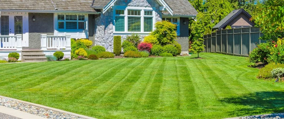 House in Flower Mound, TX, with freshly mowed grass.