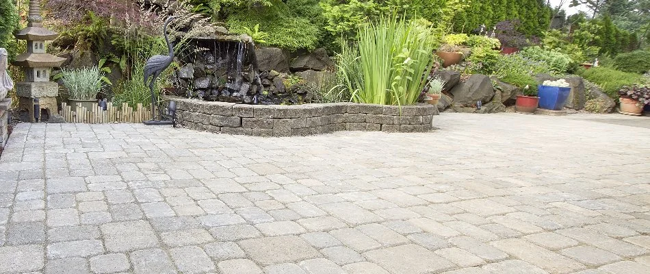 Landscaping near a paver patio in Flower Mound, TX.